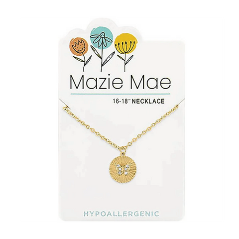 Gold Butterfly Disc Necklace