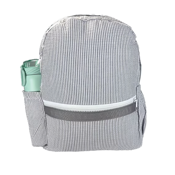 Medium Seersucker Backpack: Grey