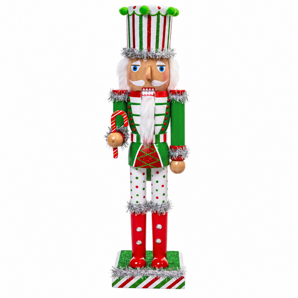 15" Green & White Stripe Nutcracker