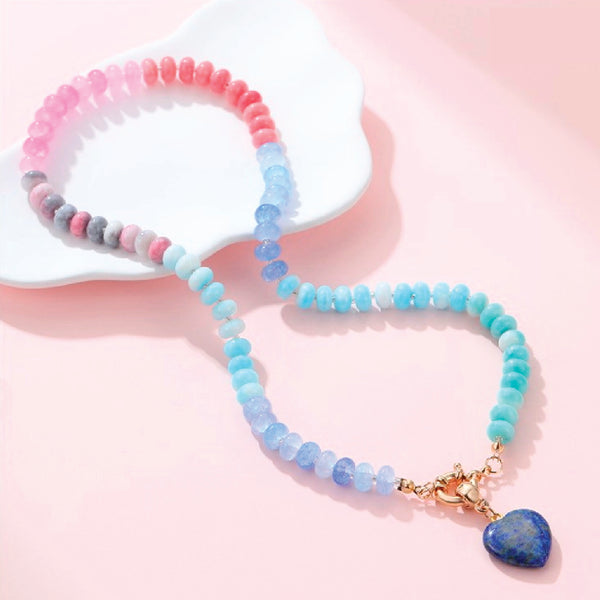 Natural Stone Semi-Precious Glass Mixed Heart Necklace: Lapis