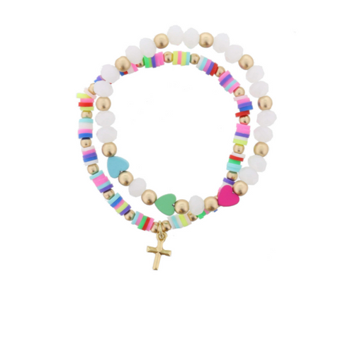 Write It Down Bracelet Set: Multi Hearts, Cross