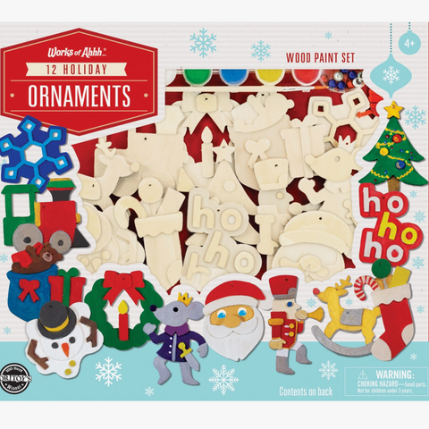 12 Holiday Ornament Wooden Paint Set