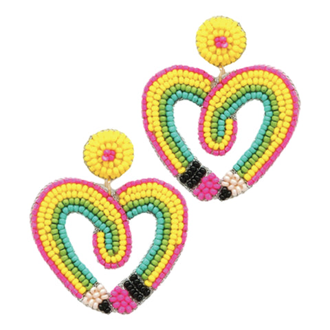 Beaded Heart Pencil Earrings