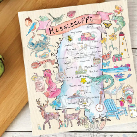 Mississippi Map Swedish Dish Towel