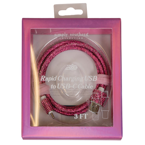 Simply Southern® USB-C to USB cable: Sparkle Pink
