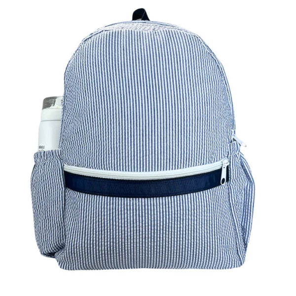 Medium Seersucker Backpack: Navy