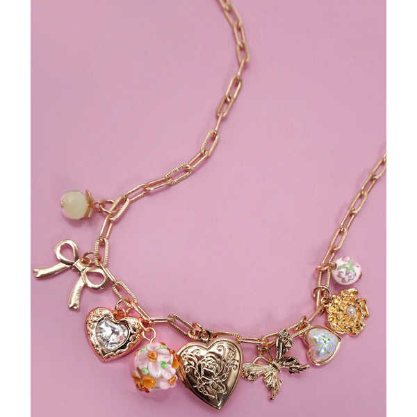 Heart Locket Butterfly Charm Necklace