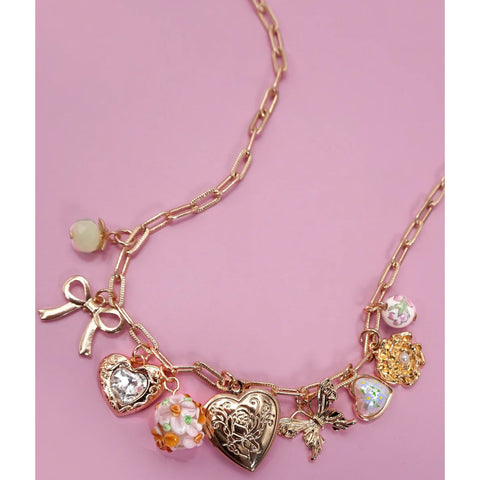 Heart Locket Butterfly Charm Necklace