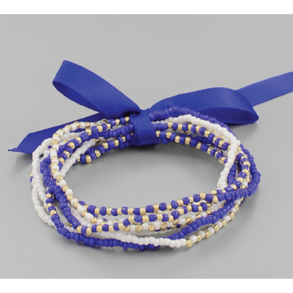 Set of 8 Beaded Bracelet Set Blue/White