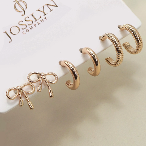 Mini Bow Huggie Hoop Trio