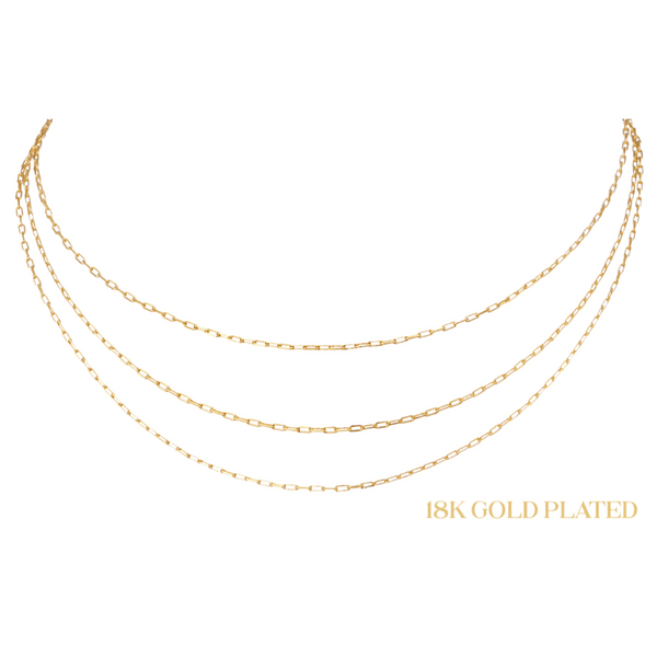 18K Paperclip Triple Chain Necklace