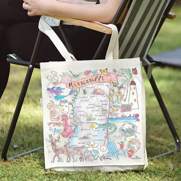 Mississippi Map Cotton Tote