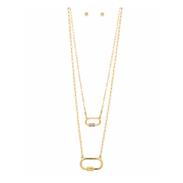 2 Row Push Lock Pendant Necklace Set