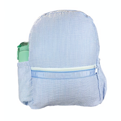 Medium Seersucker Backpack: Baby Blue