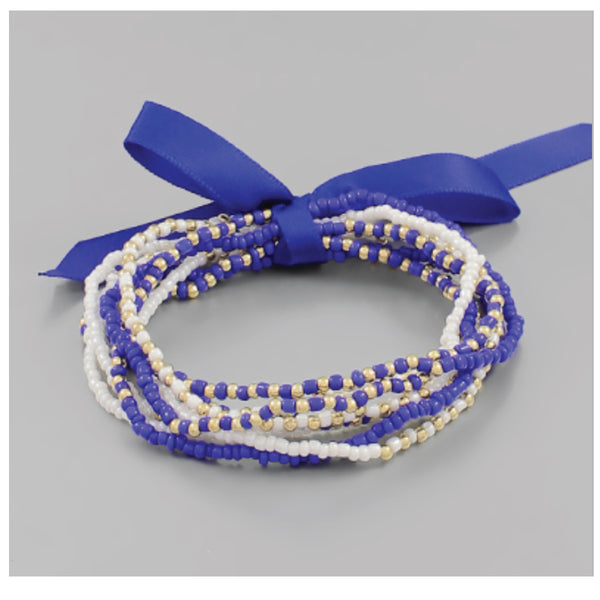 Game Day Seed Bead Bracelet Set: Blue & White