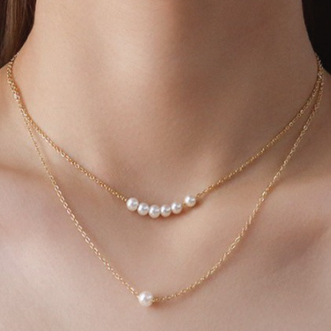 18K Stainless Double Layer Pearl Necklace