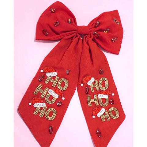 Ho Ho Ho Seed Bead Bow Clip