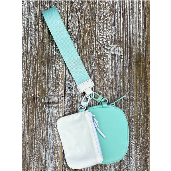 Dual Pouch Wristlet: White-Mint