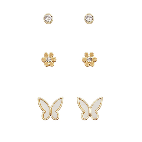 3 Pair Flower/Butterfly Stud Set