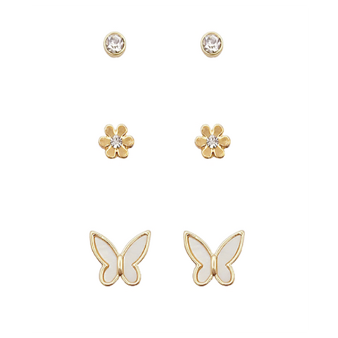3 Pair Flower/Butterfly Stud Set