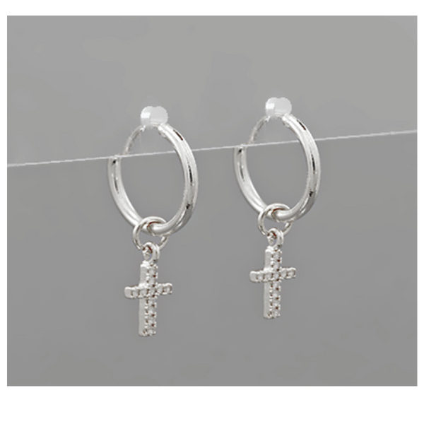 CZ Cross Dangle Hoops