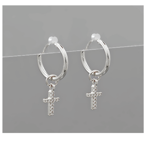 CZ Cross Dangle Hoops