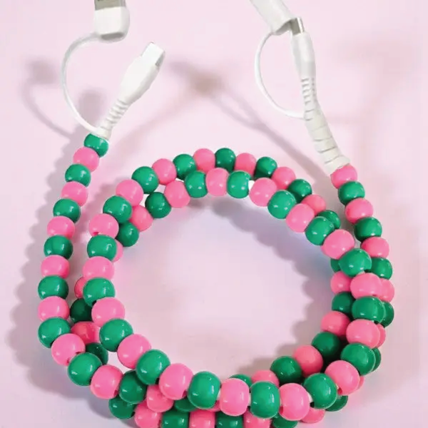 Pink & Green Beaded Phone Charger