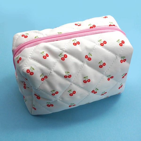 Cherry Quilted Cosmetic Bag