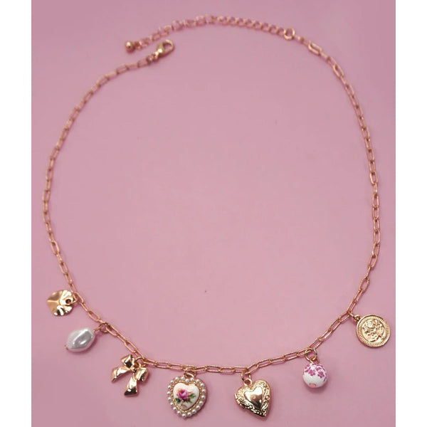 Ceramic Bow Heart Necklace