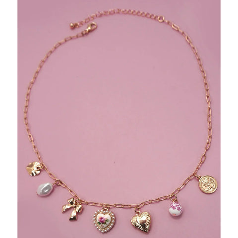 Ceramic Bow Heart Necklace
