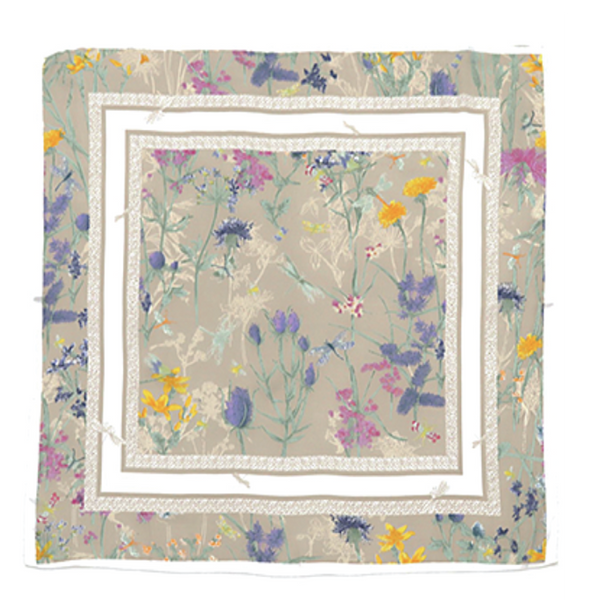 Beige Floral Dragonfly Scarf