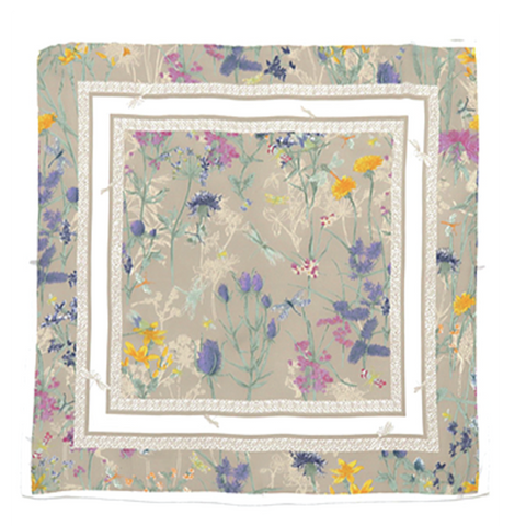 Beige Floral Dragonfly Scarf