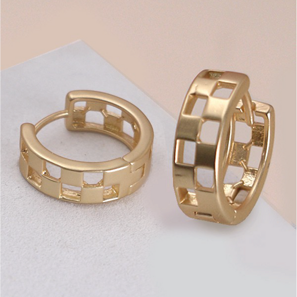 Mini Cutout Checker Huggie Earrings