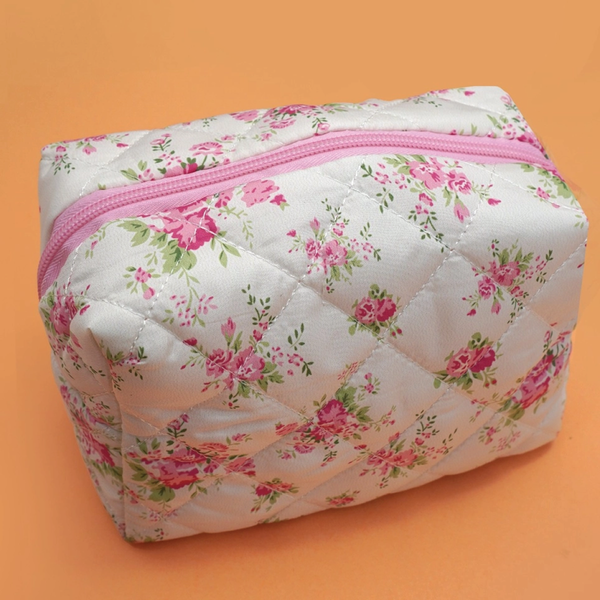Pink Floral Toile Cosmetic Bag