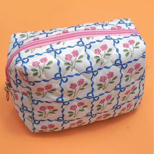 Pink & Blue Floral Cosmetic Bag
