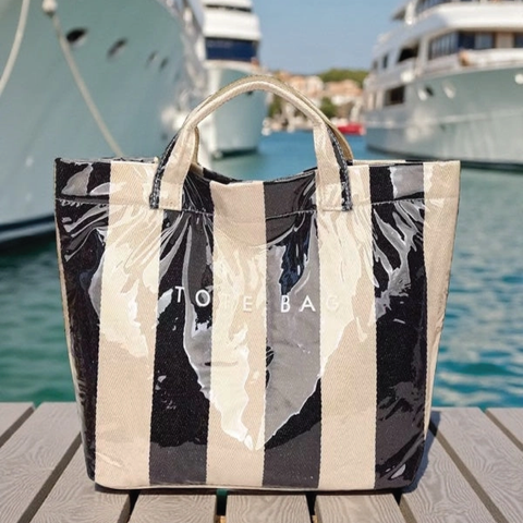 Black & Beige Shoulder Strap TOTE BAG