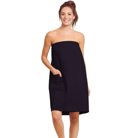 Cotton Waffle Towel Wrap: Black