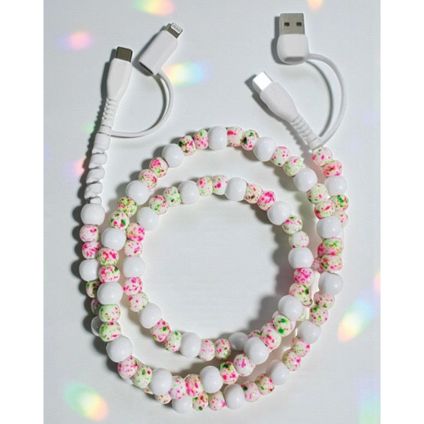 White Confetti Beaded Phone Charger