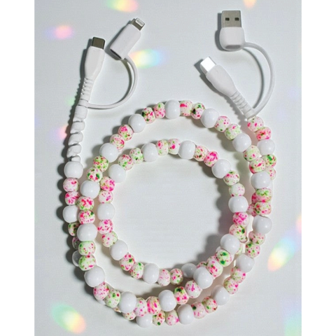 White Confetti Beaded Phone Charger