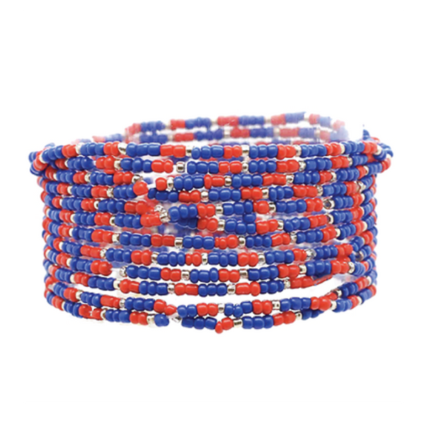 12 Row Beaded Bracelet Set Blue/Red