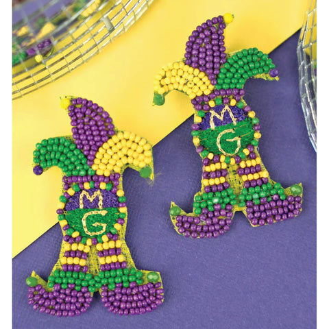 Beaded Mardi Gras Joker Earrings