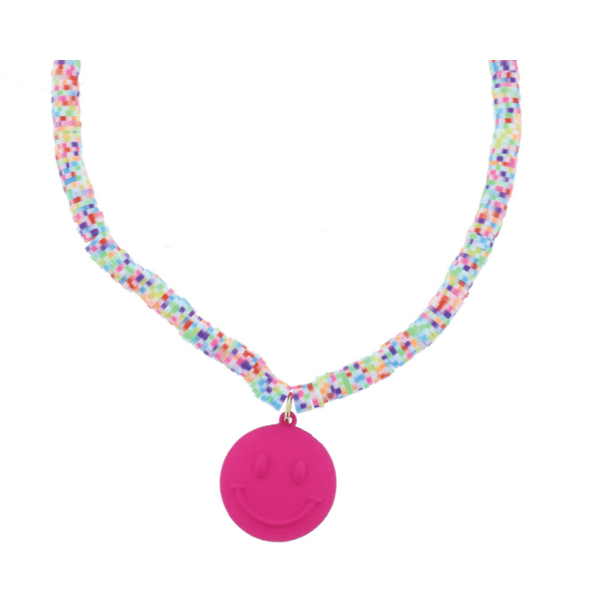 Color Splash Necklace: Pink Smiley Face