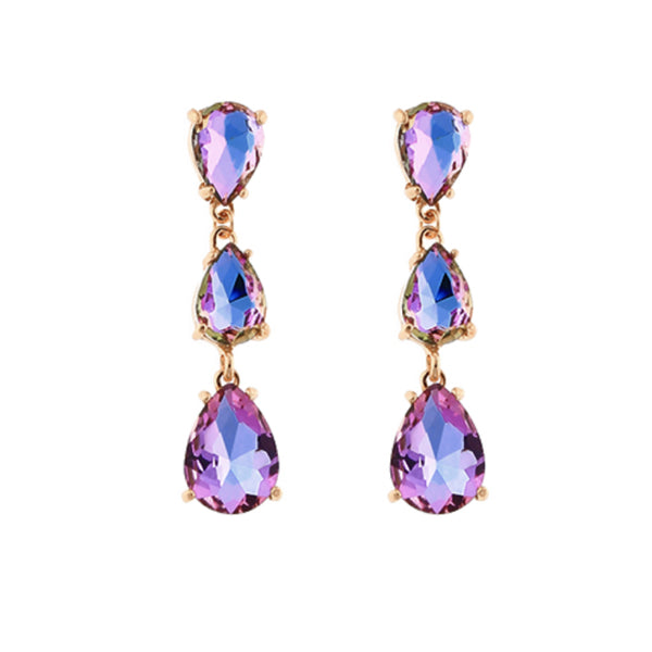 Linked 3 Stone Teardrop Earrings: Lavender