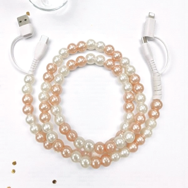 Champagne & Pearl Beaded Phone Charger