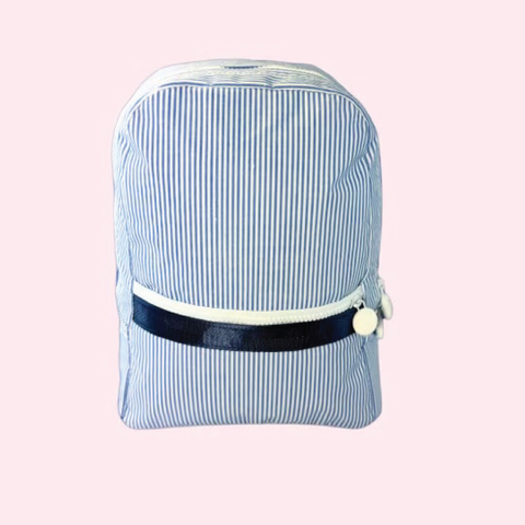 Navy Seersucker Small Backpack