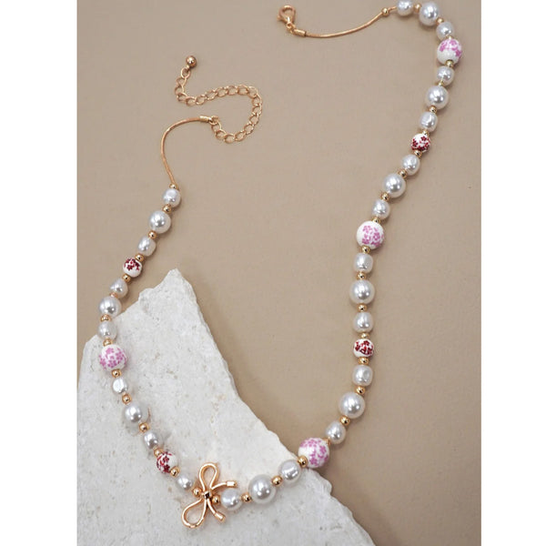 Pink Ceramic Bow Necklace
