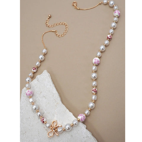 Pink Ceramic Bow Necklace