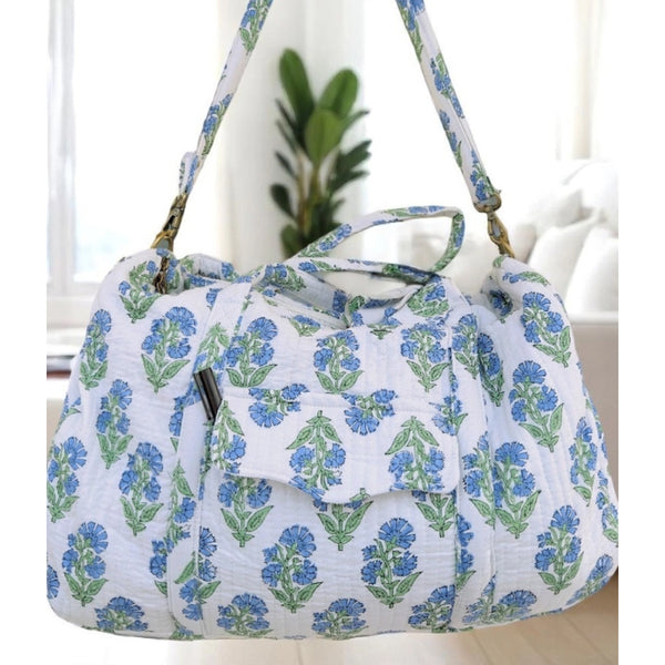Alice Blue Floral Patterned Duffle