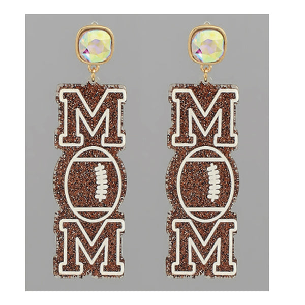 Glitter Acrylic Football Mom Earrings