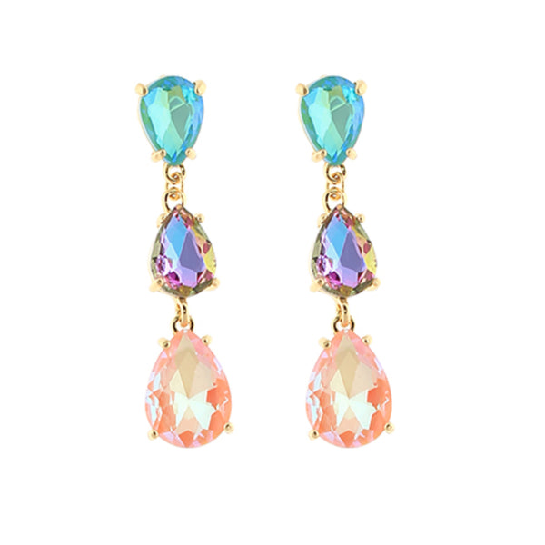 Linked 3 Stone Teardrop Earrings: Multi